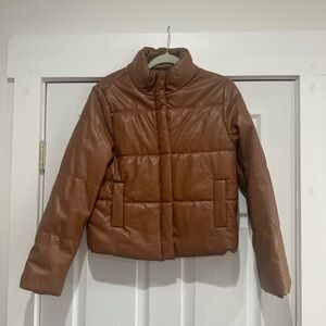 Ci Sono Tan Leather Puffer Jacket